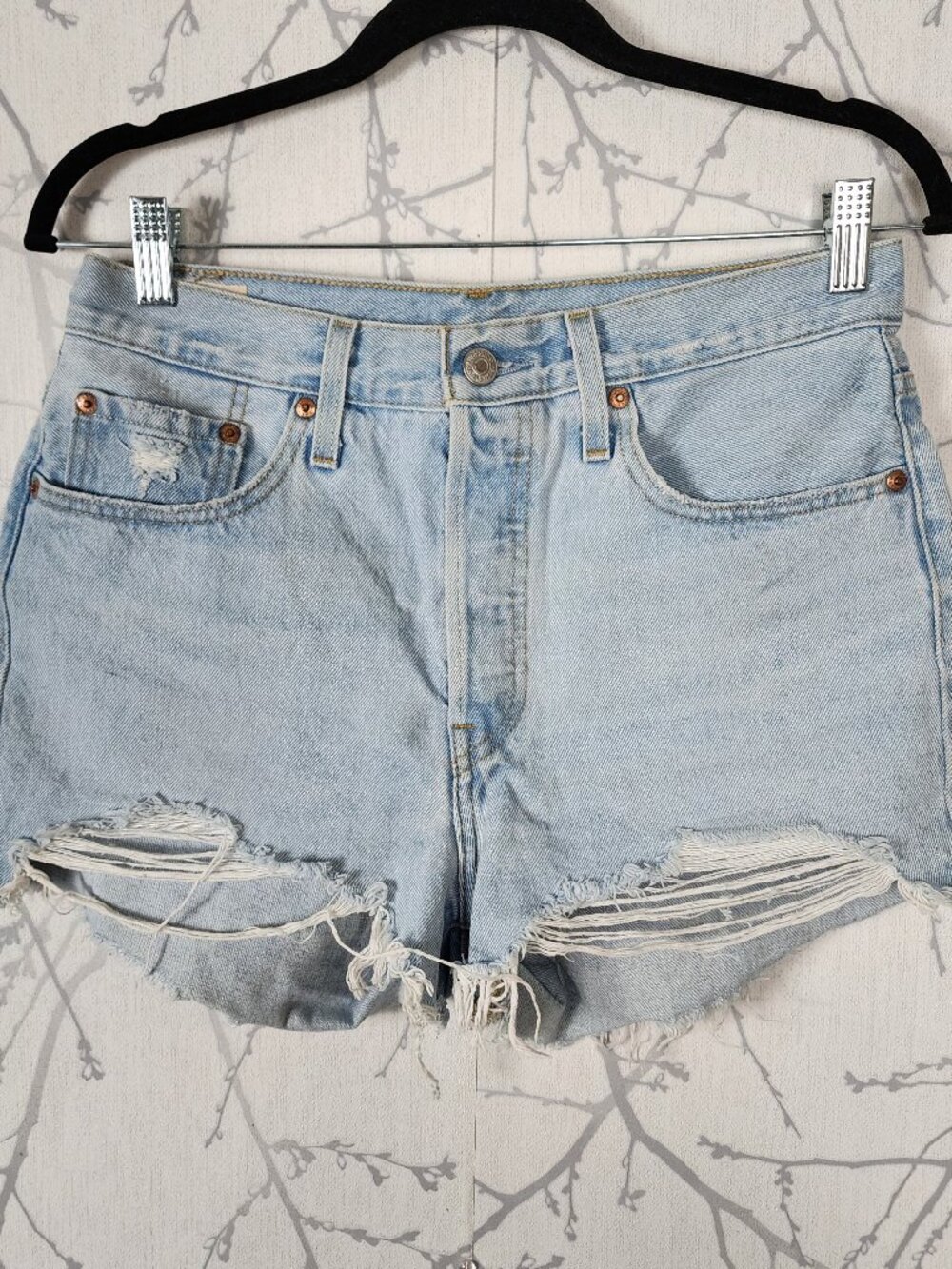 Levi's Light Wash Distressed Ripped High Rise 501 Shorts